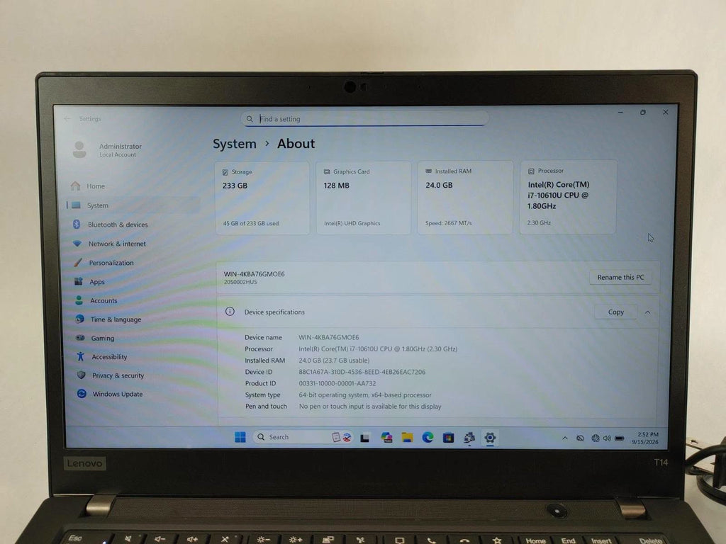 Lenovo ThinkPad T14 – Core i7, 24GB RAM, 256GB SSD