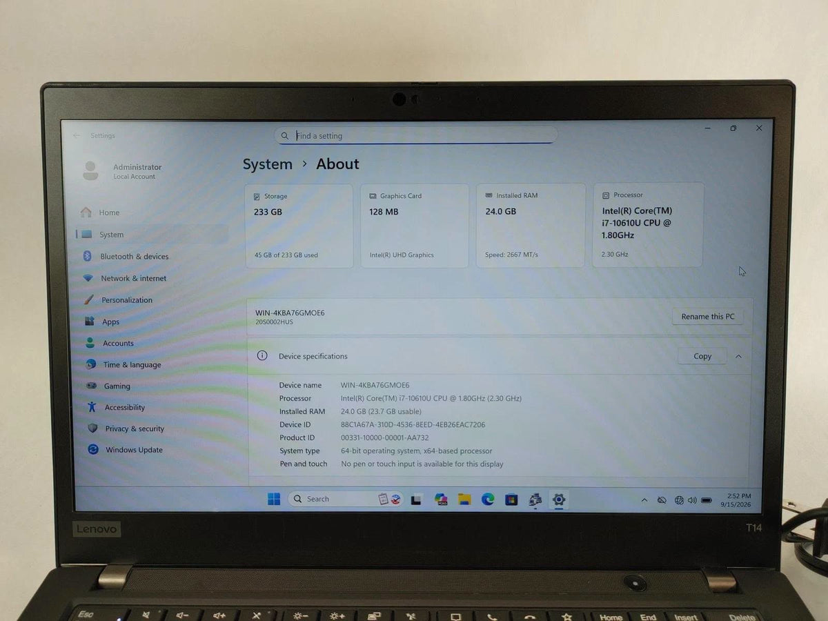 Lenovo ThinkPad T14 – Core i7, 24GB RAM, 256GB SSD